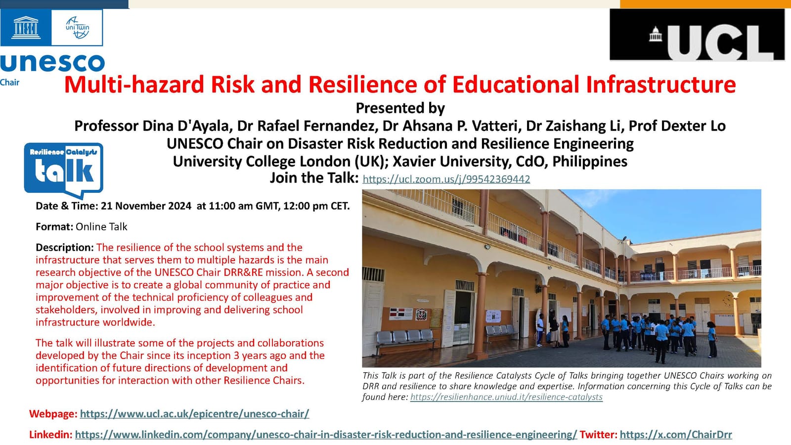 Resilience Catalysts TALK 1 - Multi-Hazard Risk and Resilience of Educational Infrastructure