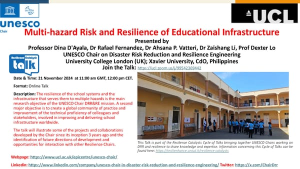 Resilience Catalysts TALK 1 - Multi-Hazard Risk and Resilience of Educational Infrastructure