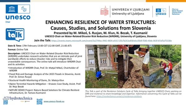 Resilience Catalysts TALK 3 - Enhancing Resilience of Water Structures: Causes, Studies, and Solutions from Slovenia